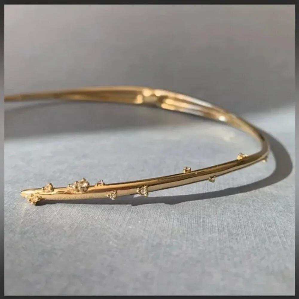 New Alexis Bittar Satellite Swarovski Crystal 10K Gold Spike Collar Necklace